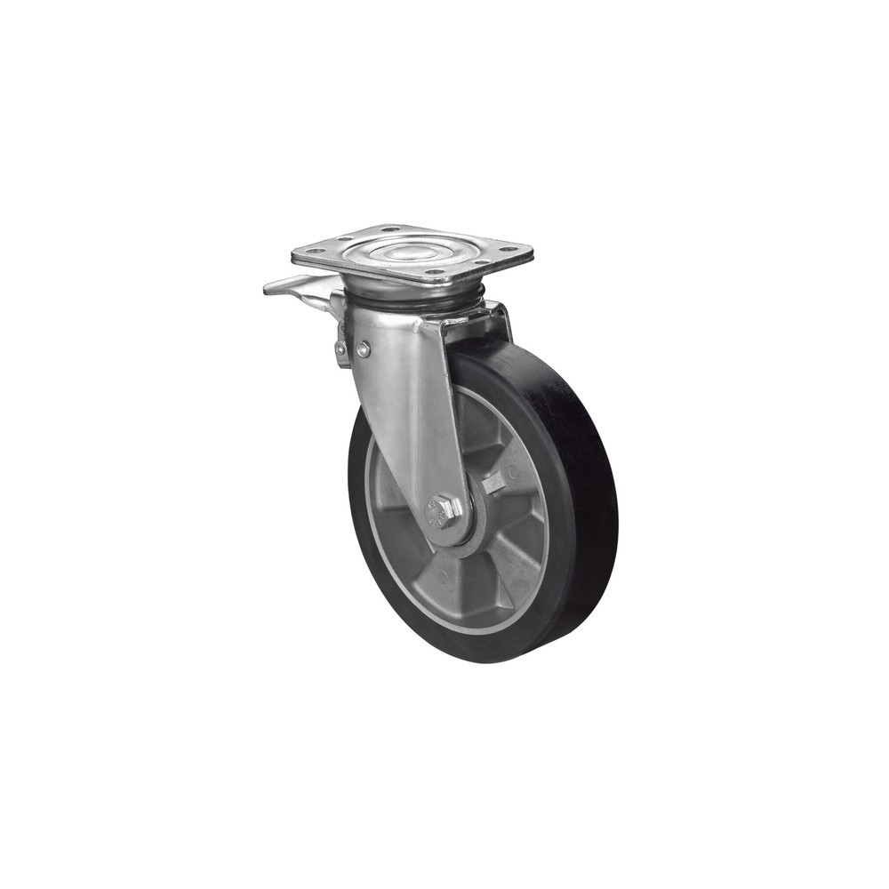 Product afbeelding: Wiel voor zware lasten gegoten polyurethaan, zwenkwiel met parkeerrem, kogellager, plaat, Ø x breedte 125 x 40 mm, draagvermogen 225 kg
