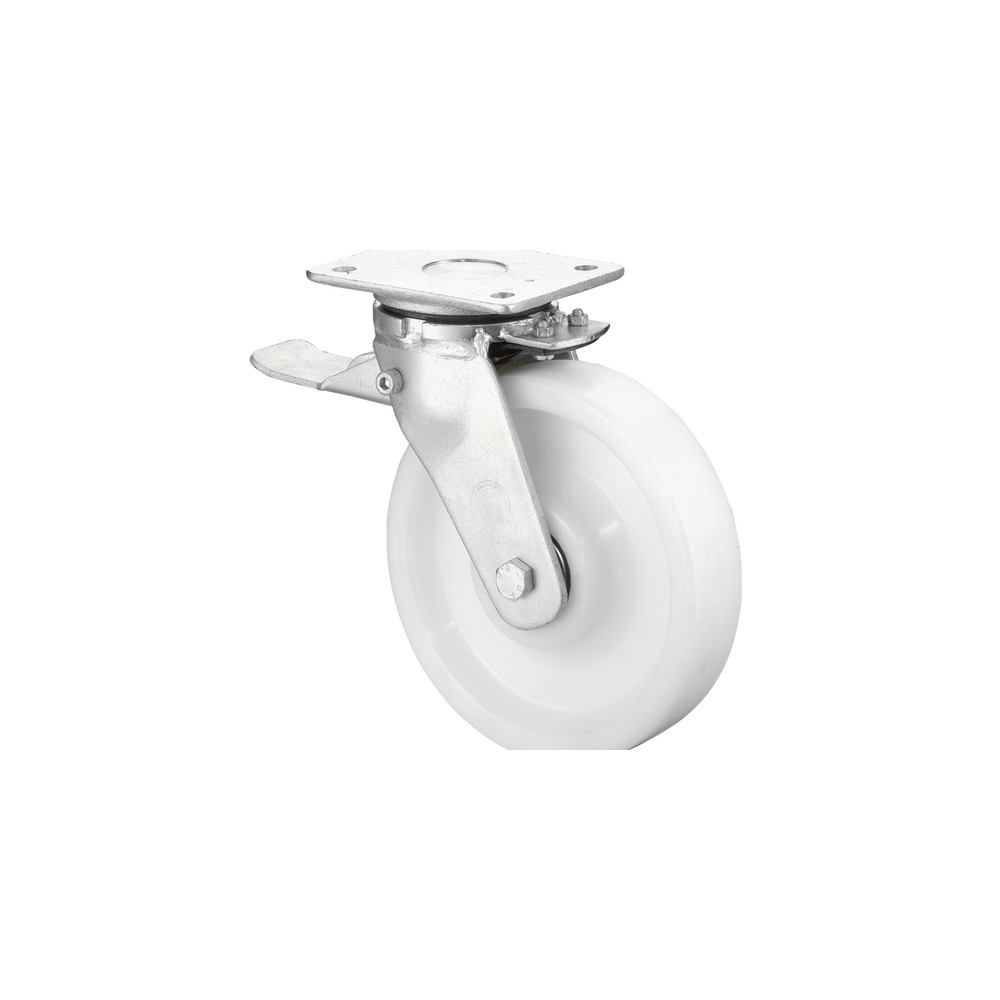 Product afbeelding: Wiel voor zware lasten kunststof, zwenkwiel met parkeerrem/volledige vastzetrem, kogellager, plaat, Ø x breedte 100 x 37 mm, draagvermogen 400 kg