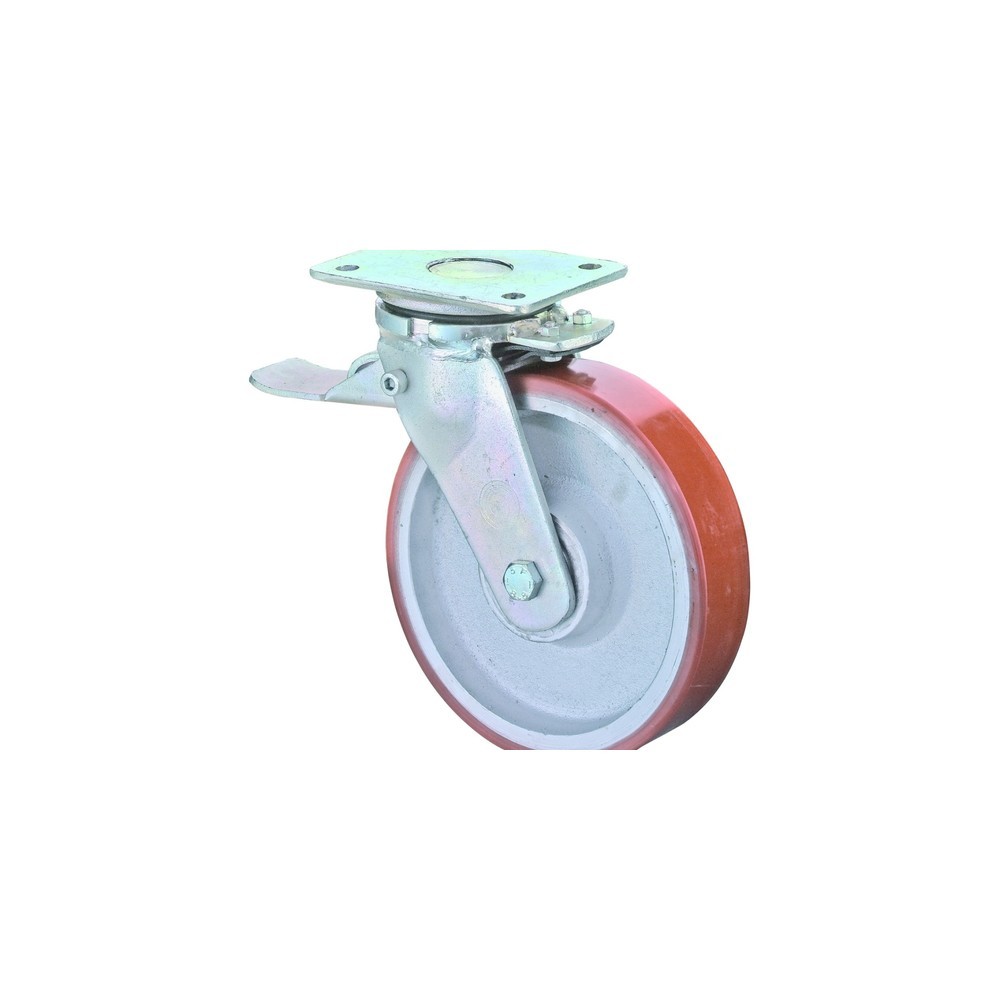 Product afbeelding: Wiel voor zware lasten Prothane® gegoten polyurethaan, zwenkwiel met parkeerrem, kogellager, plaat, Ø x breedte 100 x 50 mm, draagvermogen 400 kg