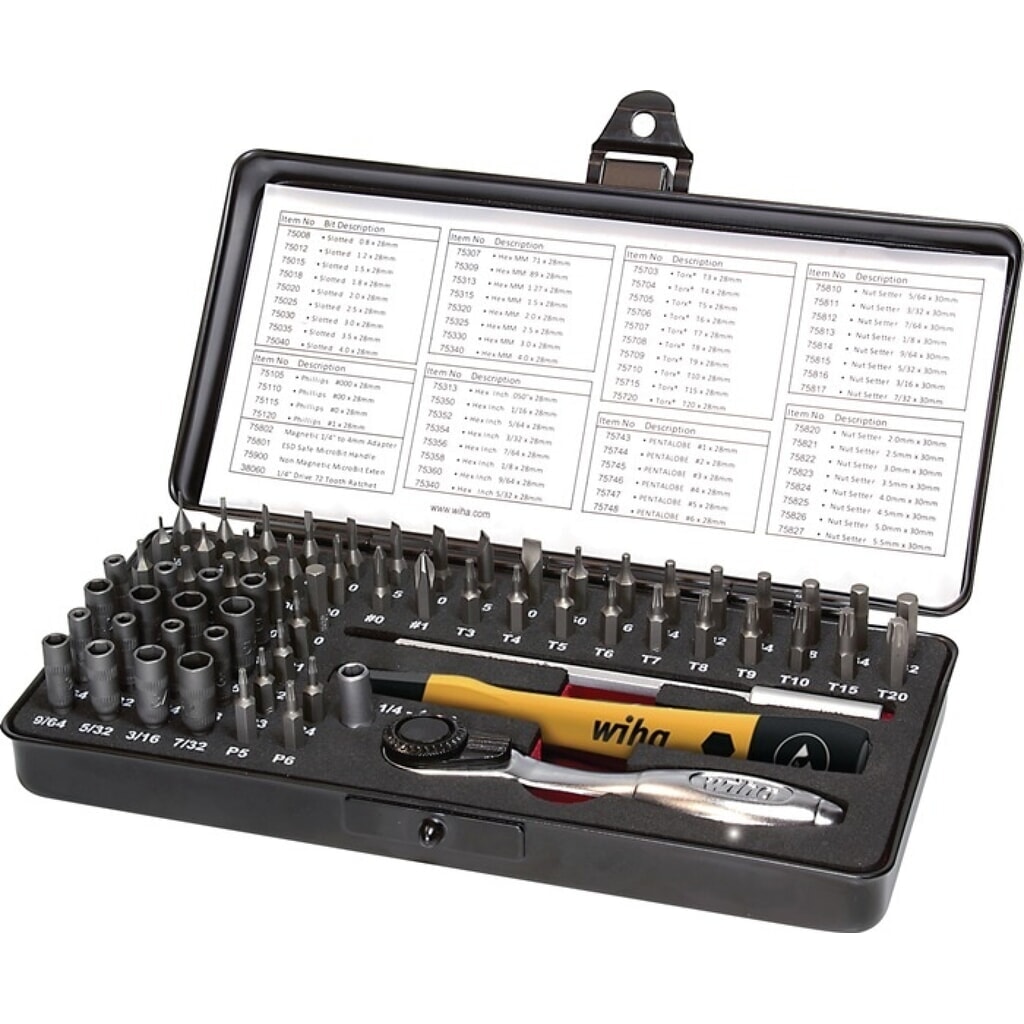 wiha Feinmechanikerbitset 7000SK65ESD, 66-teilig mit C4-Bits, in Kunststoffkassette Produktabbildung: wiha Feinmechanikerbitset 7000SK65ESD, 66-teilig mit C4-Bits, in Kunststoffkassette