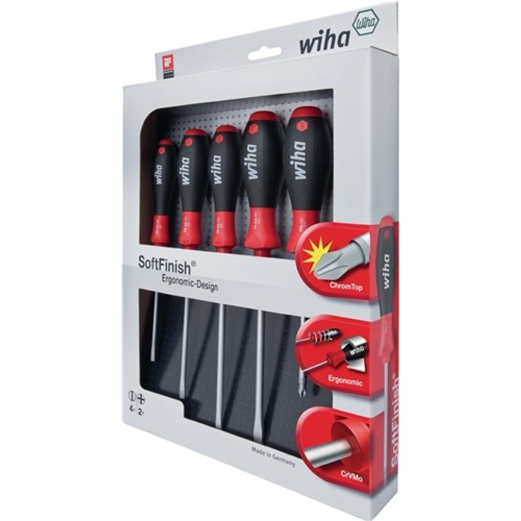 Schraubendrehersatz 6tlg. Schlitz 3,5/4,5/5,5/6,5/PH 1/2 m.Rundklinge Chrom matt Produktabbildung: Schraubendrehersatz 6tlg. Schlitz 3,5/4,5/5,5/6,5/PH 1/2 m.Rundklinge Chrom matt
