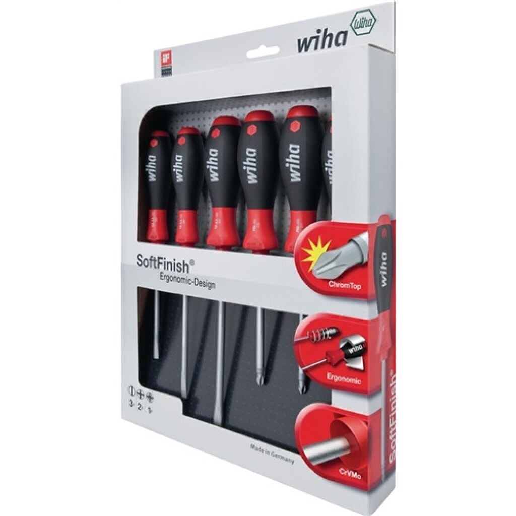 Schraubendrehersatz 6tlg. Schlitz 4/5,5/6,5/PH 1/2/PZD 2 m.Rundklinge Chrom matt Produktabbildung: Schraubendrehersatz 6tlg. Schlitz 4/5,5/6,5/PH 1/2/PZD 2 m.Rundklinge Chrom matt