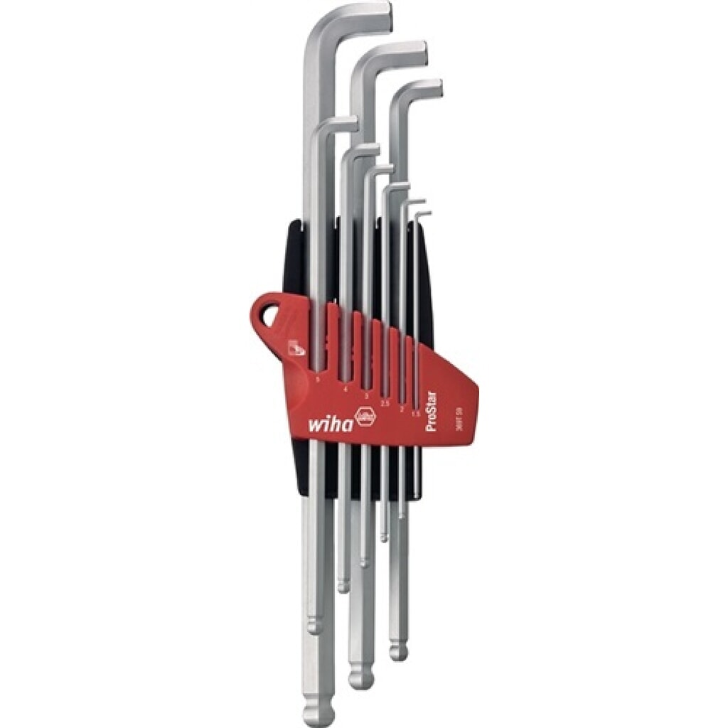 Produktabbildung: Winkelschraubendrehersatz 9tlg.6KT-Kugelkopf SW 1,5-10mm abgewinkelt extra kurz