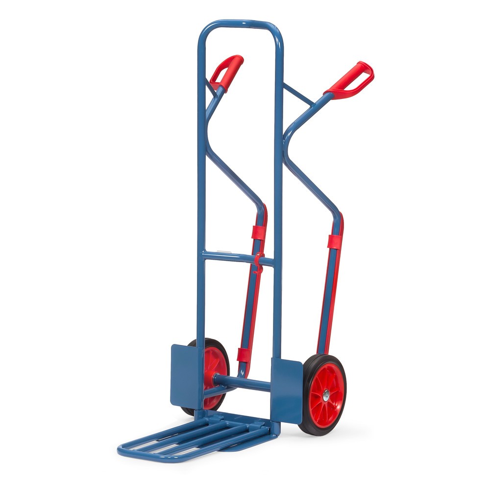 Zdjęcie produktu: Wózek do paczek fetra®, z szuflą składaną i płozami ślizgowymi, udźwig 300 kg, szufla szer. × gł. 320 × 250 mm, ogumienie z pełnej gumy
