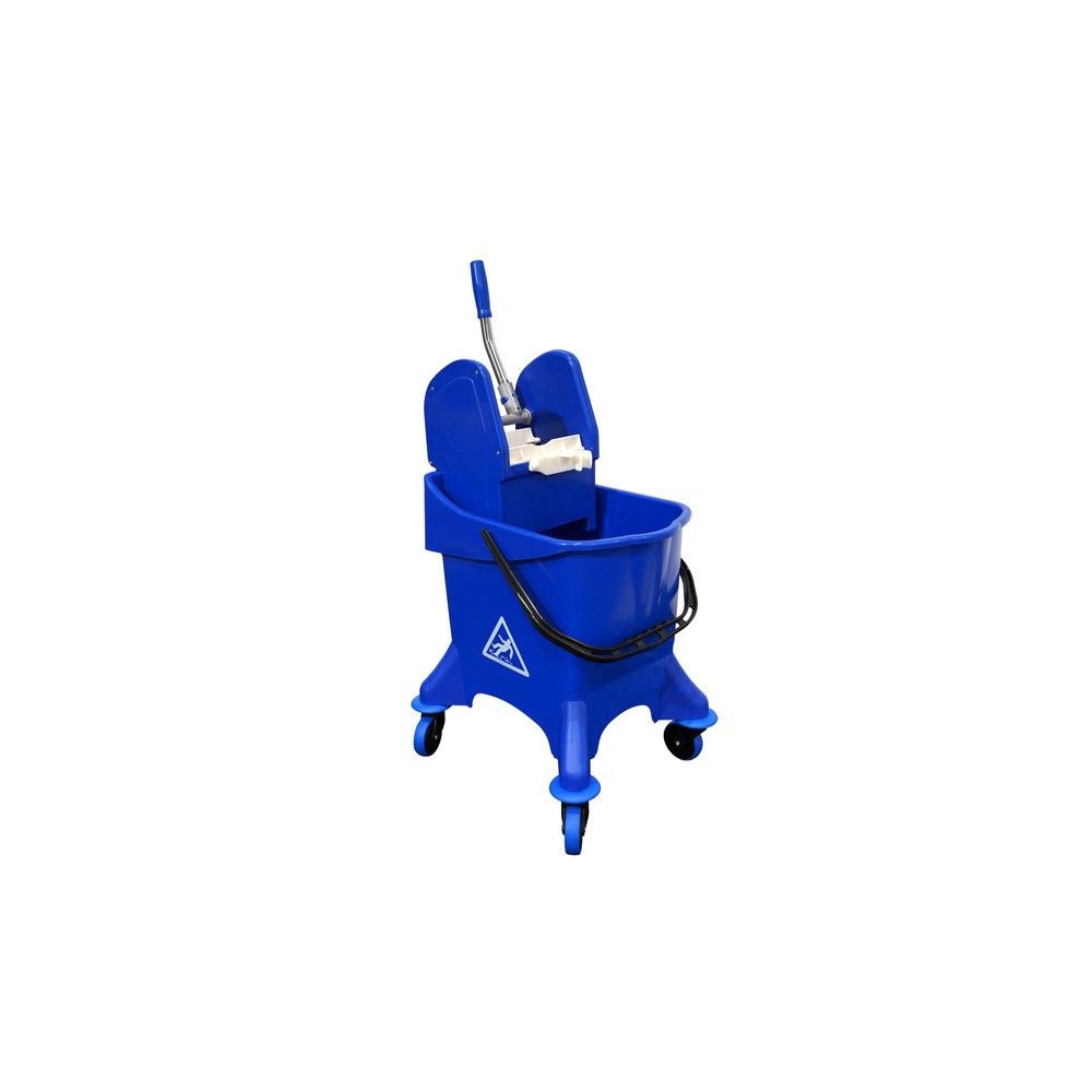 Zdjęcie produktu: Zestaw startowy z wózkiem do czyszczenia Steinbock®, pojedyncze wiadro 30 l, 5 x bawełniany mop 400 mm, 2-częściowy chromowany drążek i składany uchwyt