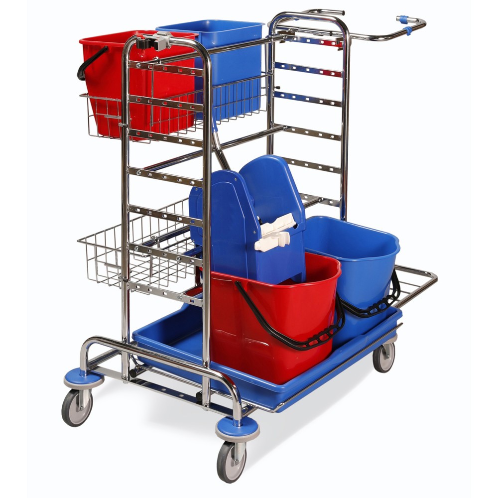 Zdjęcie produktu: Wózek do sprzątania Universal II, chromowany, 2 x 15 l z prasą do mopa + 2 x 12 litrów