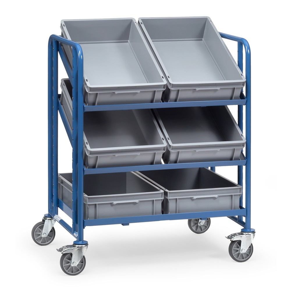 Zdjęcie produktu: Wózek piętrowy na pojemniki euro fetra®, z pojemnikami, udźwig 250 kg, 3 x piętro o wymiarach 820 × 610 mm
