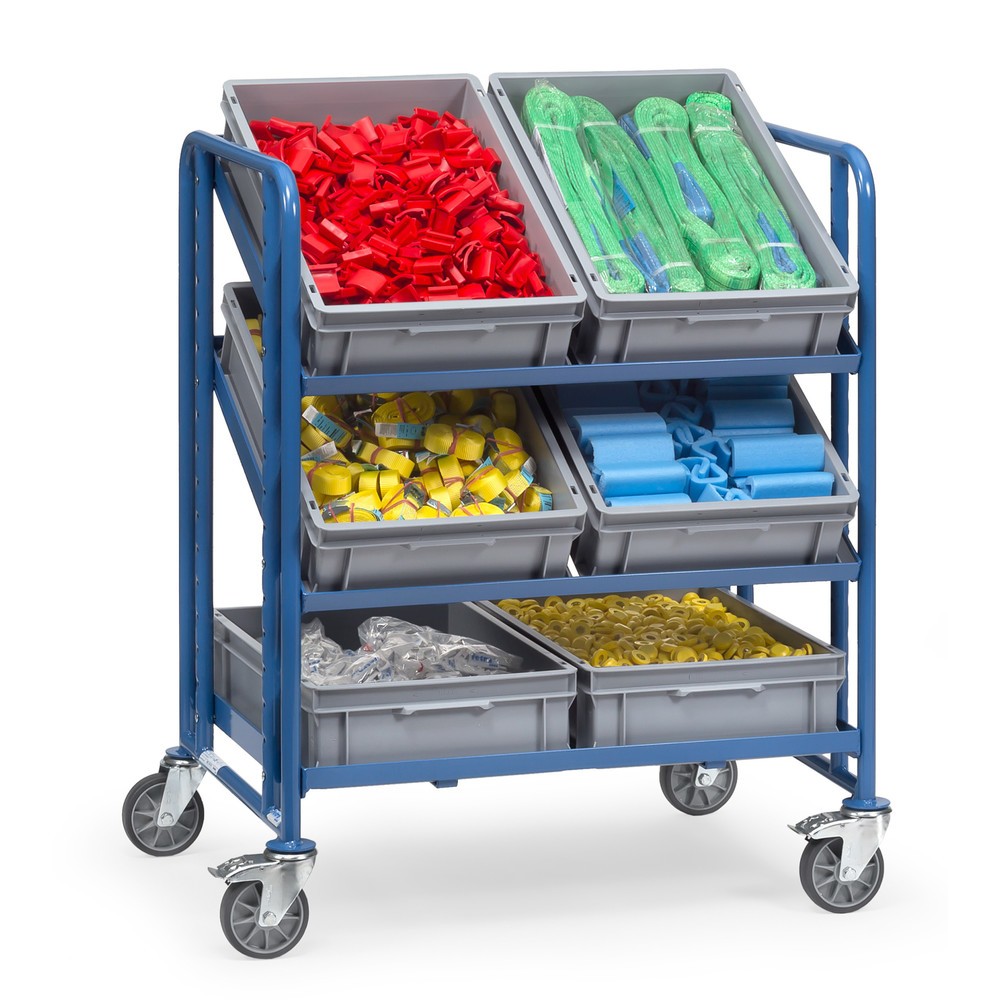 Zdjęcie produktu nr 2: Wózek piętrowy na pojemniki euro fetra®, z pojemnikami, udźwig 250 kg, 3 x piętro o wymiarach 820 × 610 mm