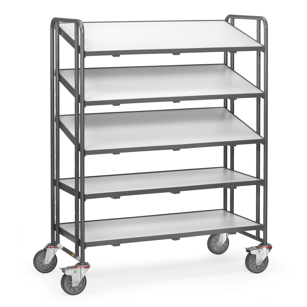 Zdjęcie produktu nr 1: Wózek piętrowy do pojemników Euro ESD fetra®, udźwig 250 kg, 3 powierzchnie ładunkowe o wymiarach 610 x 1240 mm, z półkami