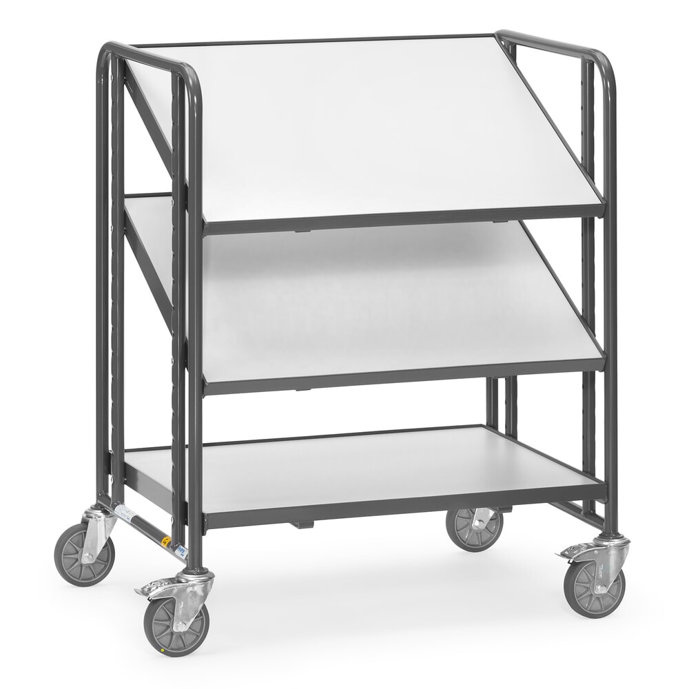 Zdjęcie produktu nr 1: Wózek piętrowy do pojemników Euro ESD fetra®, udźwig 250 kg, 3 powierzchnie ładunkowe o wymiarach 610 x 820 mm, z półkami