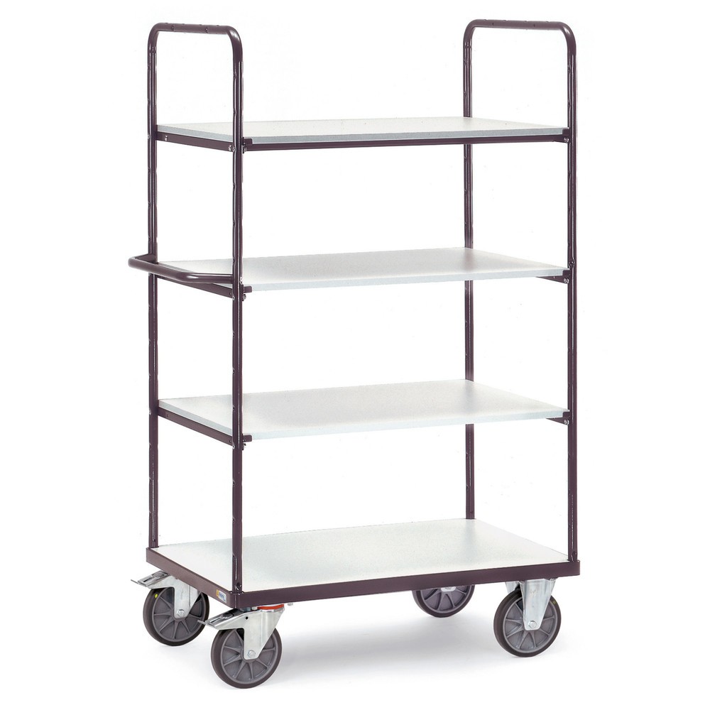 Zdjęcie produktu nr 1: Wózek piętrowy ESD fetra®, z drewnianymi półkami, 4 powierzchnie ładunkowe, 800 x 1200 mm, wysokość 1800 mm