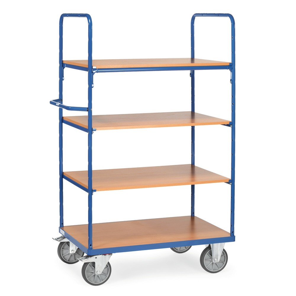 Zdjęcie produktu: Wózek piętrowy fetra®, z drewnianymi półkami, 4 poz. po 1000 x 600 mm, wysokość 1800 mm