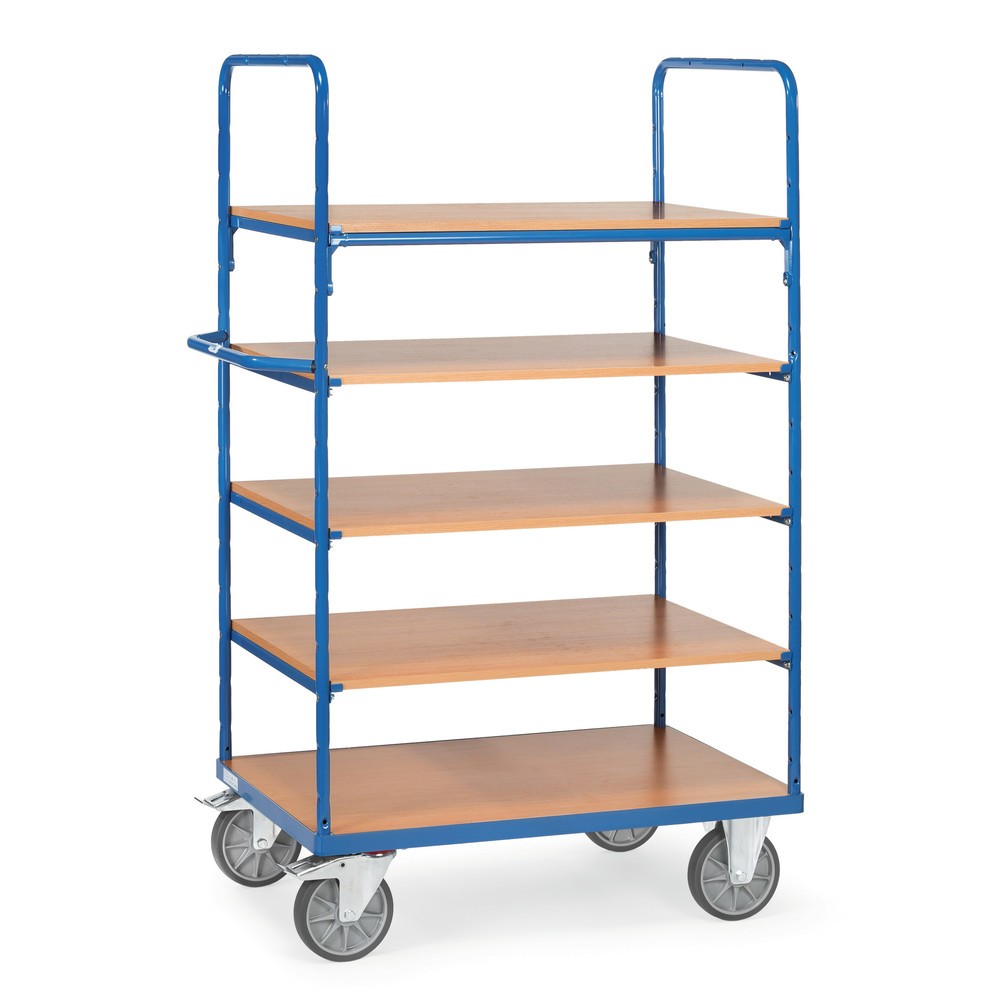 Zdjęcie produktu: Wózek piętrowy fetra®, z drewnianymi półkami, 5 poziomów po 1 000 x 600 mm, wysokość 1 800 mm