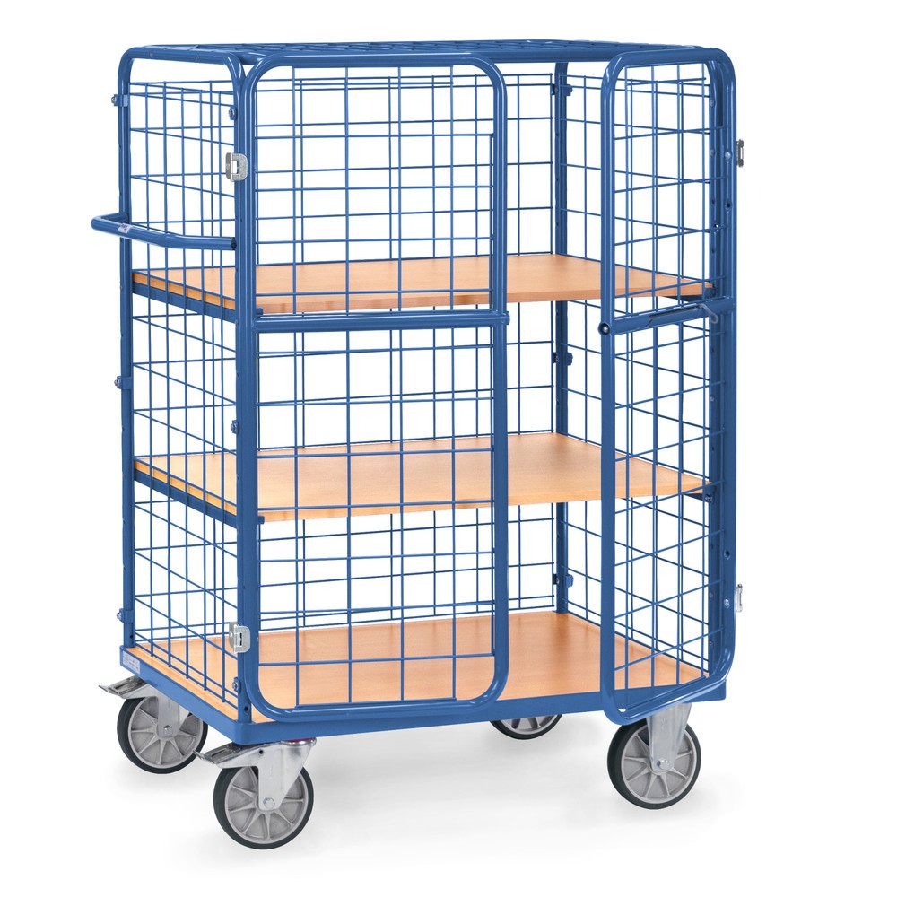 Zdjęcie produktu: Wózek piętrowy fetra®, z drzwiami skrzydłowymi, udźwig 600 kg, 3 piętra o wymiarach 1000 x 600 mm każde