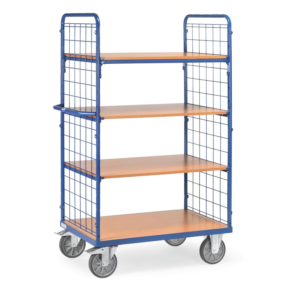 Zdjęcie produktu: Wózek piętrowy fetra® z nieruchomymi podłogami, 2 x ściana kratowa, 4 poziomy po 1 000 × 700 mm