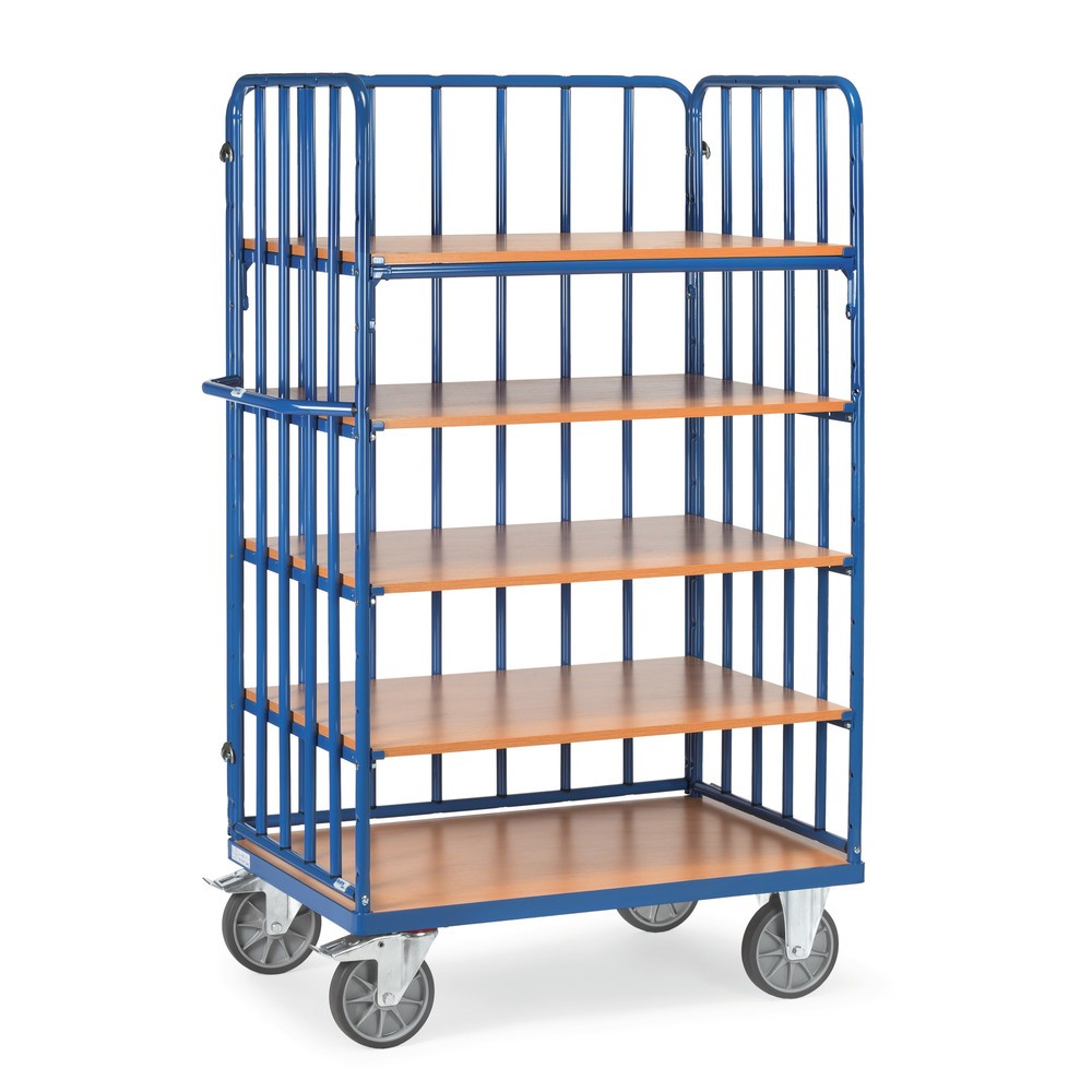 Zdjęcie produktu nr 1: Wózek piętrowy fetra® z pionowymi podporami rurowymi, 3 ściany, 5 poz. po 1000 × 700 mm, wysokość 1800 mm