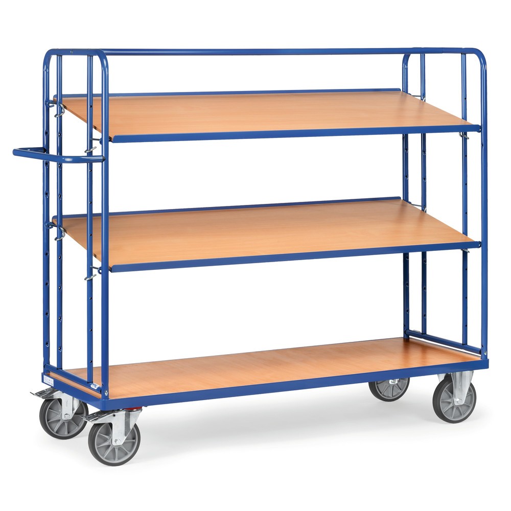Zdjęcie produktu: Wózek piętrowy na pojemniki euro fetra®, udźwig 500 kg, 3 poziomy po 1 250 × 610 mm