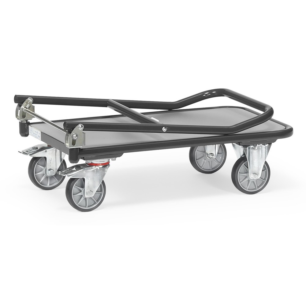 Zdjęcie produktu nr 3: Wózek platformowy fetra® z drewnianą powierzchnią ładunkową, kabłąk składany, szer. x gł. 600 x 900 mm, udźwig 250 kg, kolor antracytowy szary
