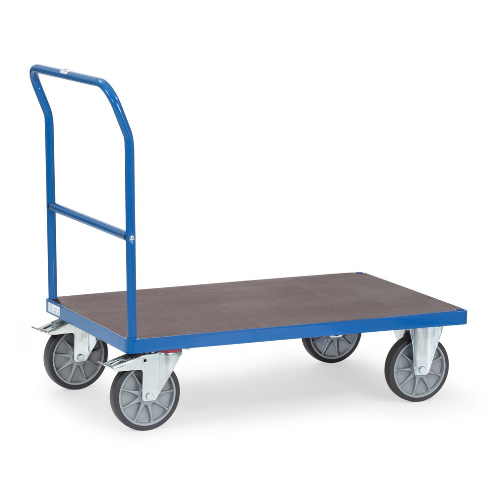 Zdjęcie produktu nr 1: Wózek platformowy fetra®, z pałąkiem do pchania, antypoślizgowa powierzchnia ładunkowa szer. x gł. 800 x 1200 mm, niebieski brylantowy