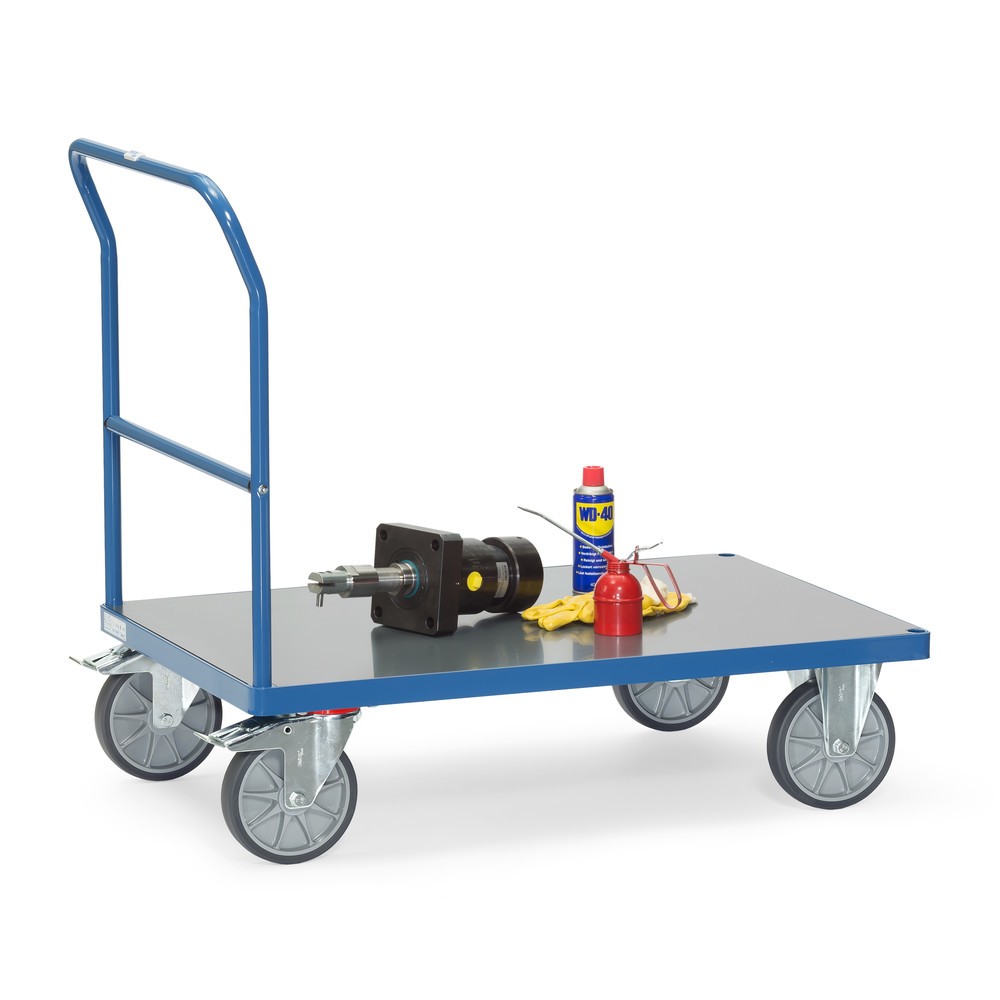 Zdjęcie produktu nr 4: Wózek platformowy fetra®, z pałąkiem do pchania, odporna na warunki pogodowe powierzchnia ładunkowa szer. x gł. 700 x 1000 mm, niebieski brylantowy