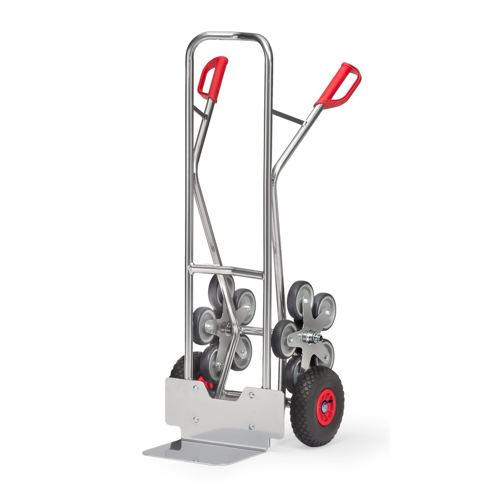 Zdjęcie produktu nr 1: Wózek schodowy fetra®, 5-ramienna gwiazda kół, udźwig 200 kg, szufla szer. × gł. 320 × 250 mm, aluminium