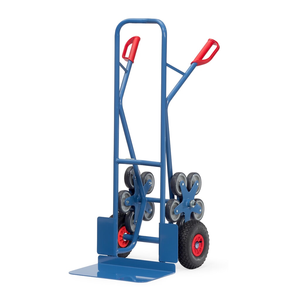 Zdjęcie produktu nr 1: Wózek schodowy fetra®, 5-ramienna gwiazda kół, udźwig 200 kg, szufla szer. × gł. 480 × 300 mm, stal