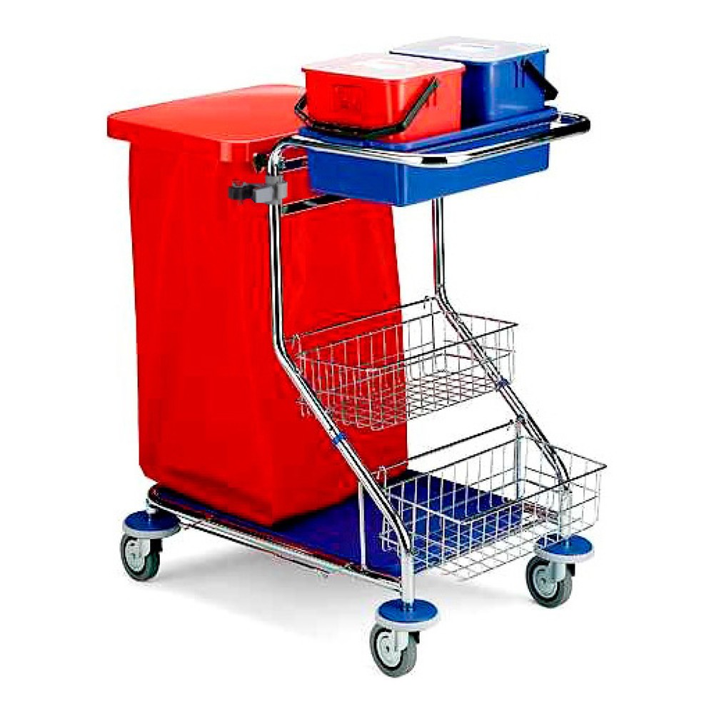 Zdjęcie produktu: Wózek serwisowy Chrom I, 2 x 6 l, 2 kosze na przybory, uchwyt na drążek, rama mocująca na worek na odpady 120 litrów, taca zbierająca