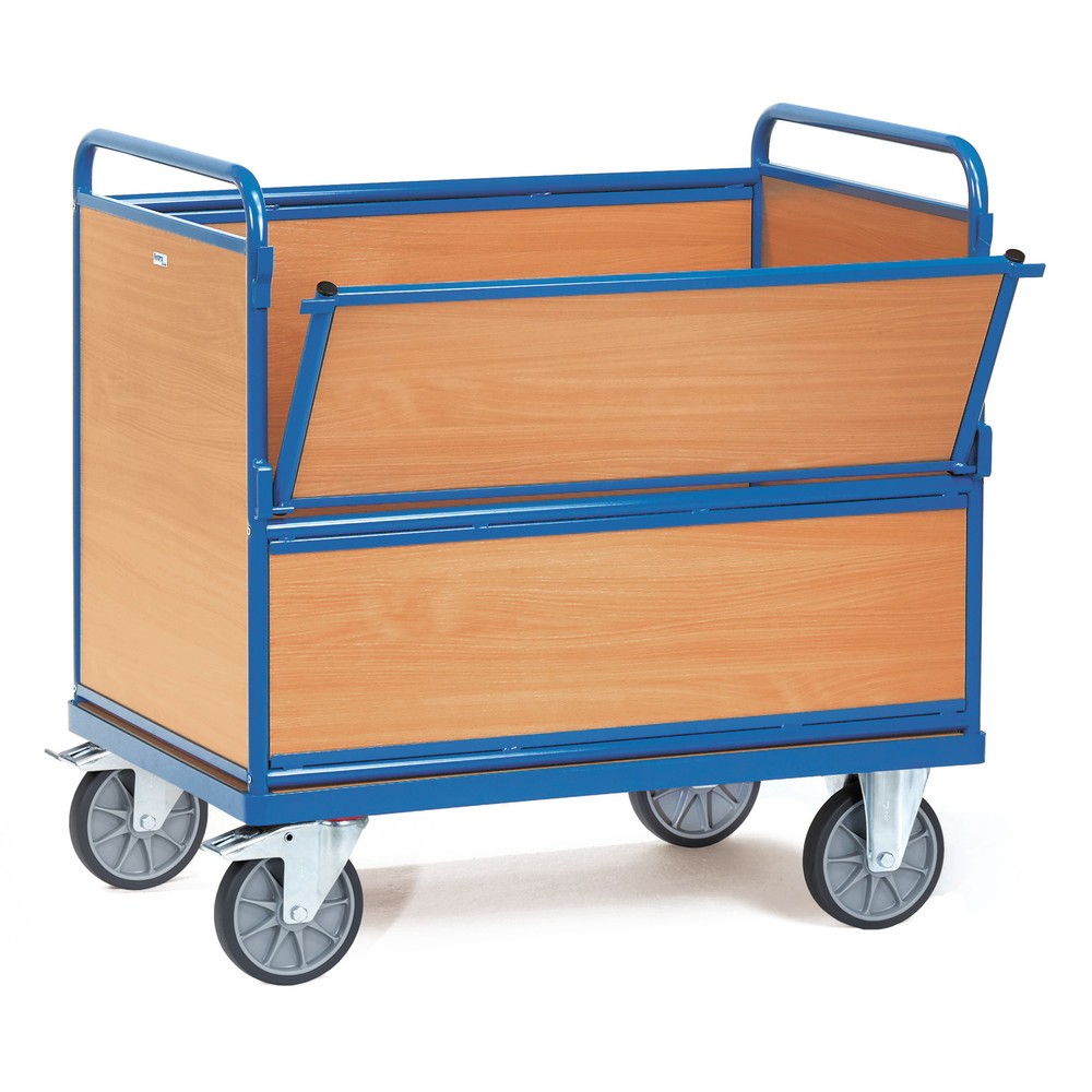 Zdjęcie produktu: Wózek skrzyniowy fetra® ze ścianami drewnianymi, powierzchnia ładunkowa 700 x 1 000 mm