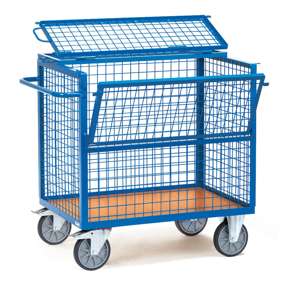 Zdjęcie produktu: Wózek skrzyniowy fetra® ze ścianami kratowymi, powierzchnia ładunkowa 1200 x 800 mm, z pokrywą