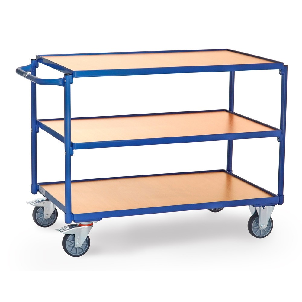 Zdjęcie produktu nr 1: Wózek stołowy fetra®, udźwig 300 kg, 3 piętra o wymiarach 1 000 × 600 m, poziomy pałąk do pchania