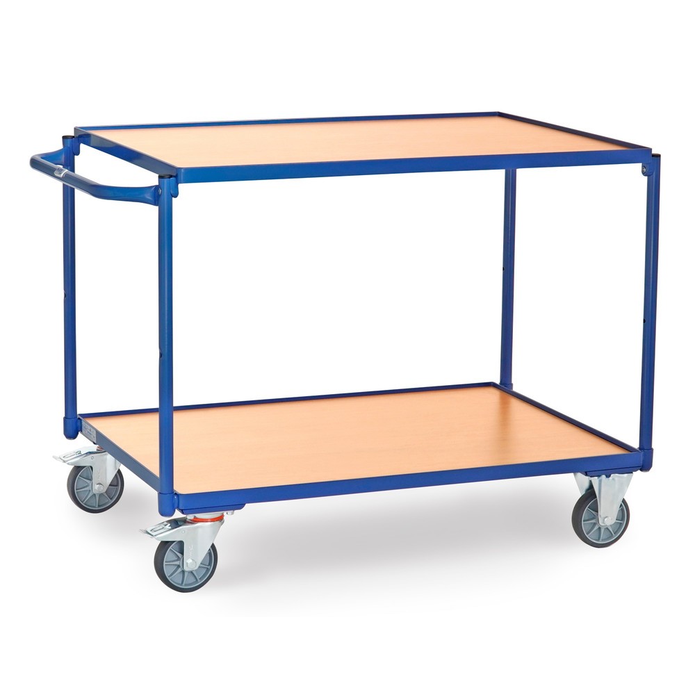 Zdjęcie produktu nr 1: Wózek stołowy fetra®, udźwig 300 kg, 2 piętra o wymiarach 1000 × 700 mm, poziomy pałąk do pchania