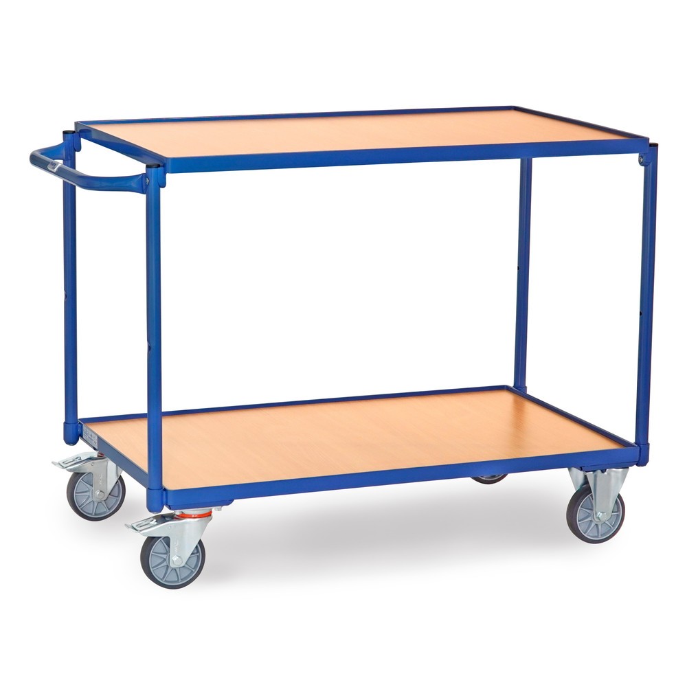 Zdjęcie produktu nr 1: Wózek stołowy fetra®, udźwig 300 kg, 2 piętra o wymiarach 1 000 × 600 mm, poziomy pałąk do pchania