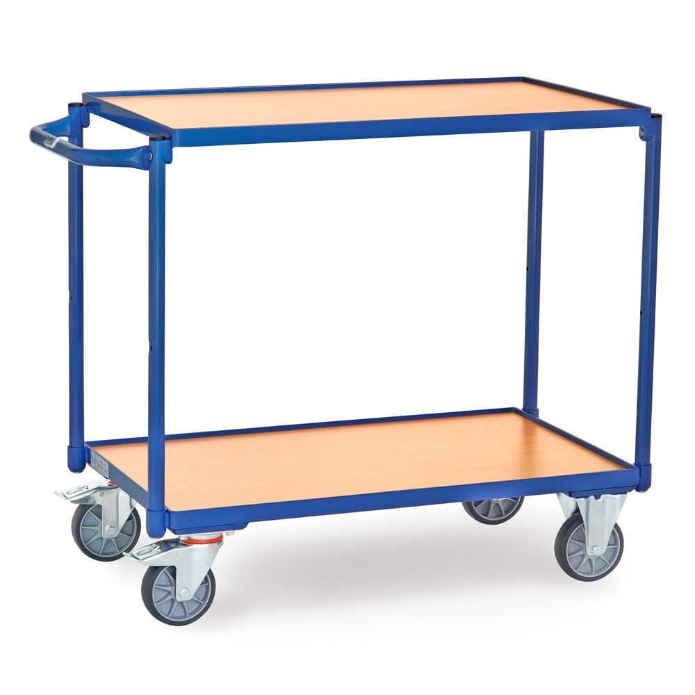 Zdjęcie produktu nr 1: Wózek stołowy fetra®, udźwig 300 kg, 2 piętra o wymiarach 850 × 500 mm, poziomy pałąk do pchania