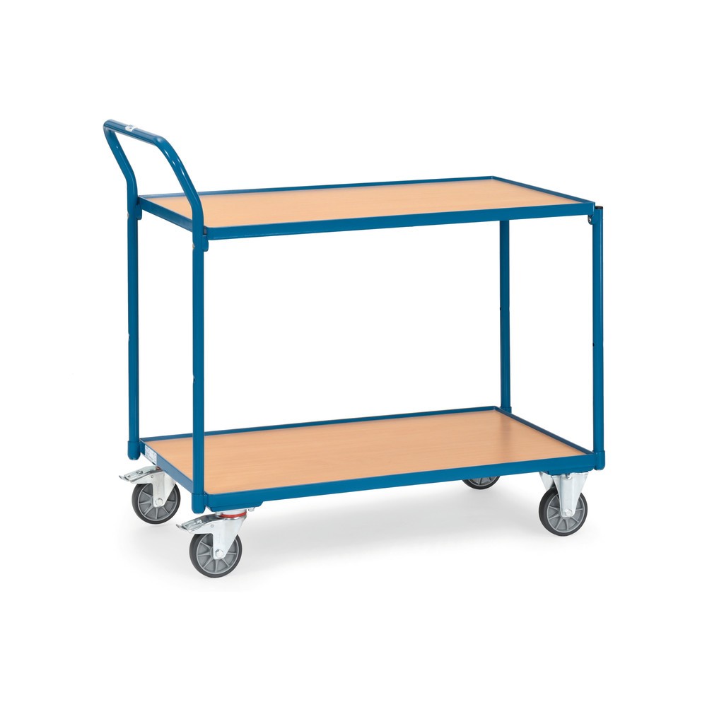 Zdjęcie produktu nr 1: Wózek stołowy fetra®, udźwig 300 kg, 2 piętra o wymiarach 1000 × 600 mm, pionowy pałąk do pchania