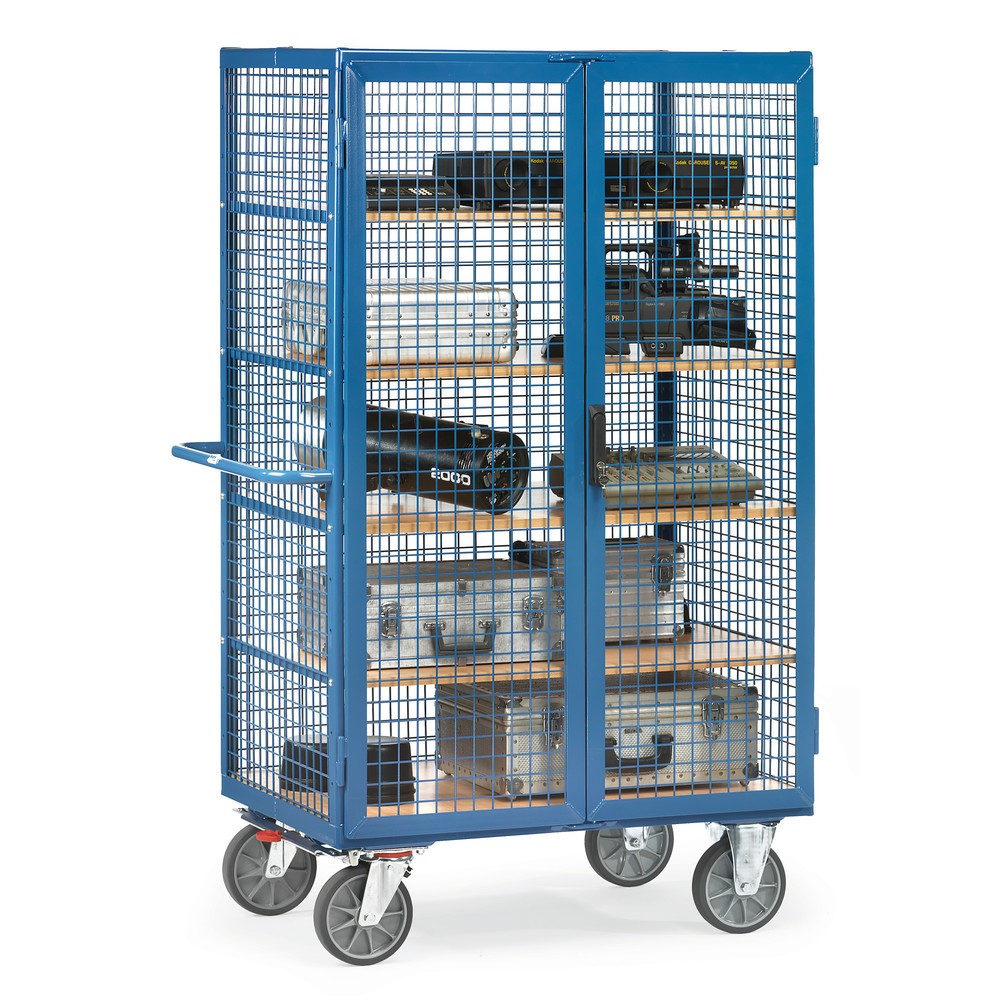 Zdjęcie produktu nr 3: Wózek z szafką fetra®, udźwig 750 kg, ściany kratowe, z drzwiami dwuskrzydłowymi, 5 pięter o wymiarach 1 200 × 780 mm