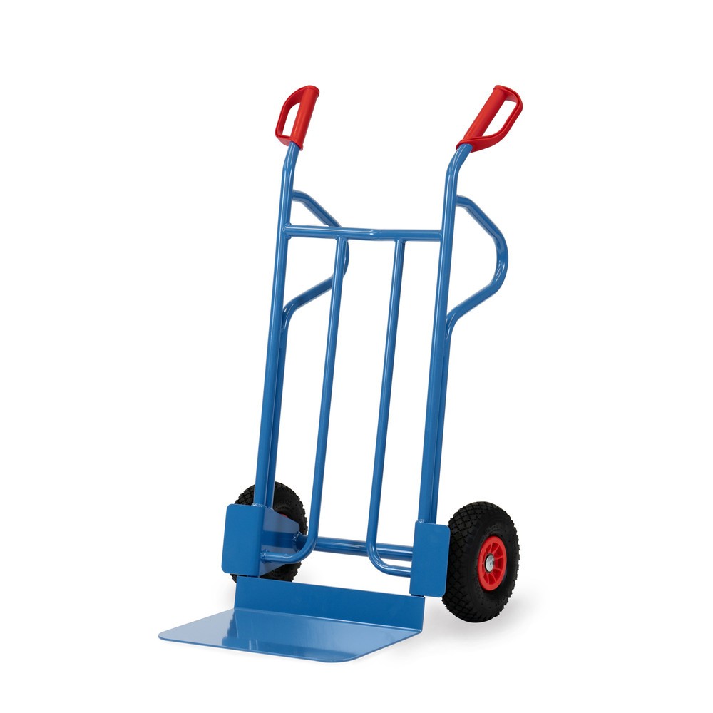 Zdjęcie produktu: Wózek transportowy fetra®, wysokość 1200 mm, udźwig 350 kg, szufla szer. x gł. 480 x 300 mm, z pałąkami do odkładania, ogumienie PU