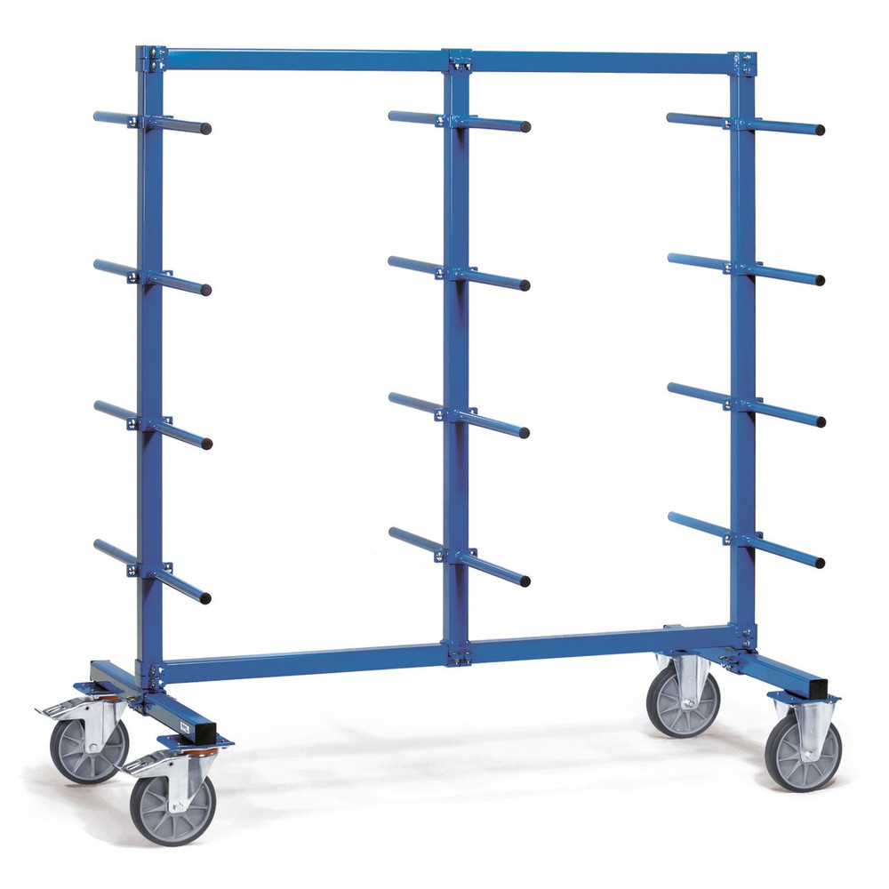 Zdjęcie produktu: Wózek z ramieniem nośnym fetra®, dwustronny, 24 szt. ramion nośnych, wys. x szer. x gł. 1 807 x 1 400 x 800 mm