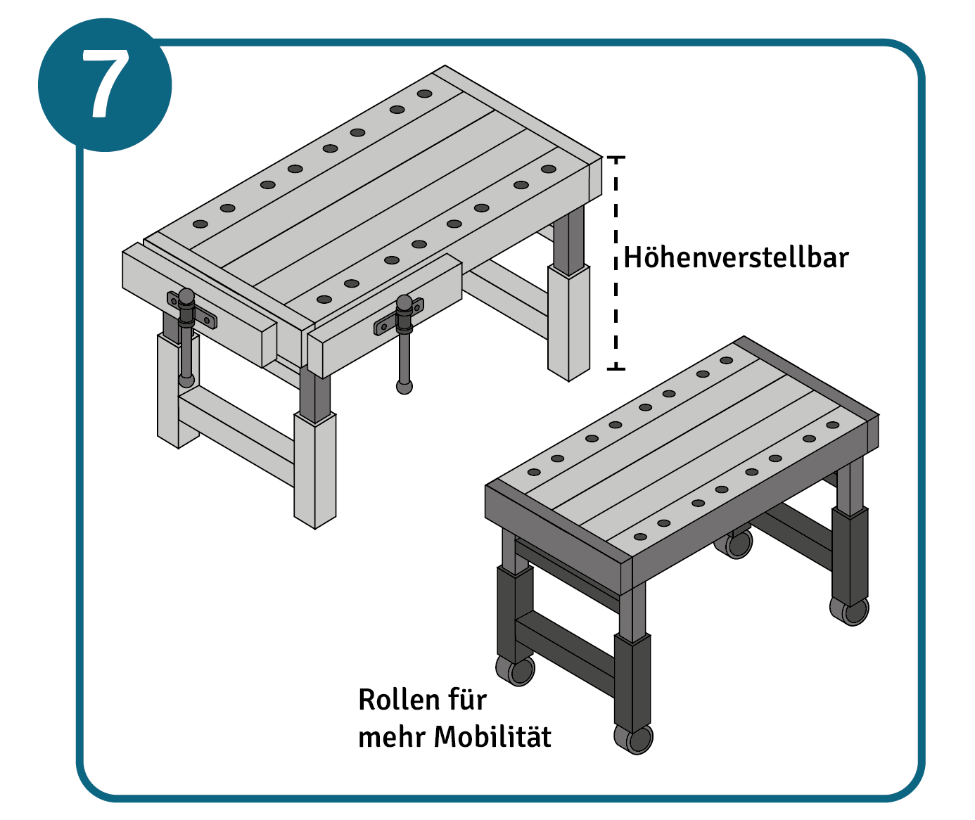 Höhenverstellbare Arbeitsflächen beim Einrichten der Werkstatt einplanen