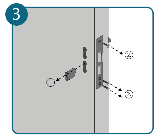 Türklinke reparieren Schritt 3: Schließzylinder und Türschloss ausbauen