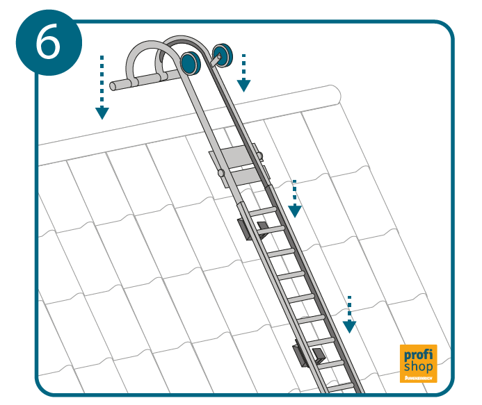 Die Dachleiter wird vor der Befestigung auf dem Dach positioniert