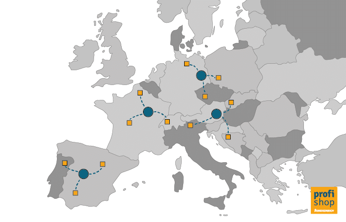 Grafische Darstellung von dezentralen Lagern in Europa