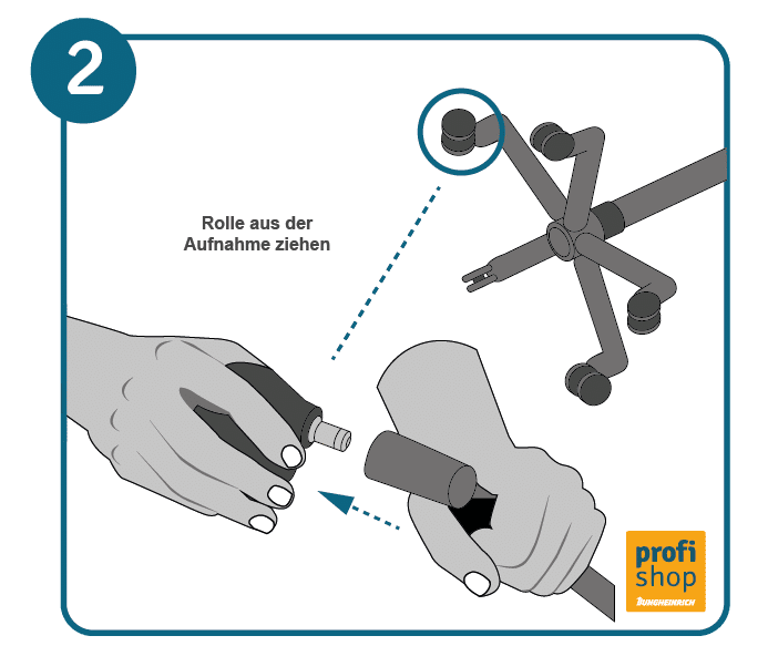 Bürostuhlrollen wechseln Schritt 2: Bürostuhlrollen entfernen