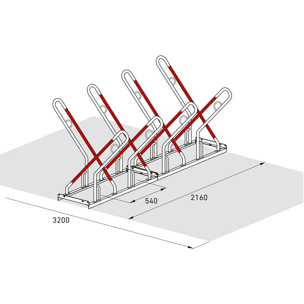 Produktabbildung Nr. 8: wsm® Anlehnparker 0500 XBF, zum Aufdübeln, feuerverzinkt, 2-seitige Radeinstellung, 8 Stellplätze, Radabstand 540 mm