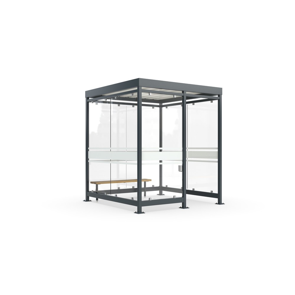 Produktabbildung Nr. 1: wsm® Komplett-Set Raucherunterstand Köln K2 c/b, inkl. Sitzbank u. Wandascher, ohne Beleuchtung, ohne Überpflasterung
