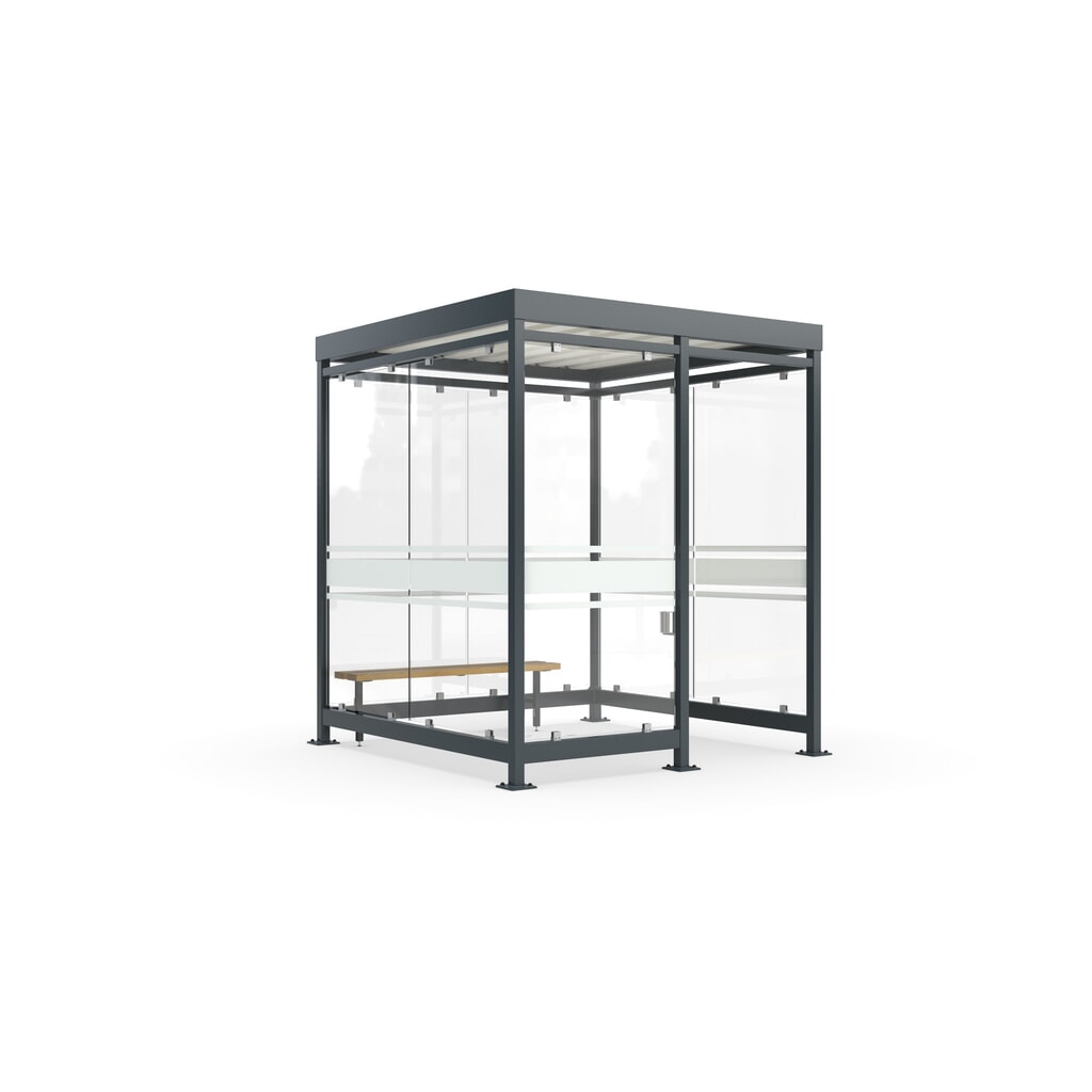 Produktabbildung: wsm® Komplett-Set Raucherunterstand Köln K2 c/b, inkl. Sitzbank u. Wandascher, ohne Beleuchtung, ohne Überpflasterung