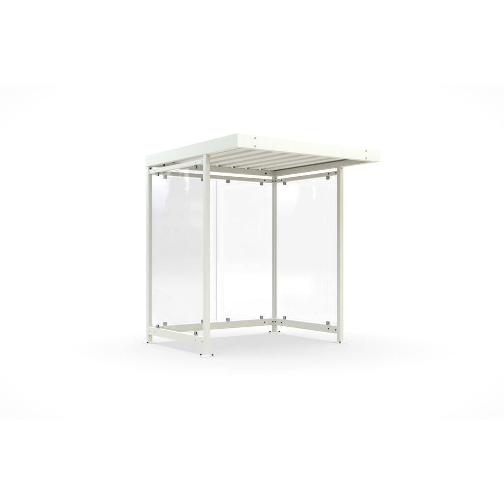 wsm® Raucherunterstand, Bausatz, für 3-4 Personen, 4 Elemente, RAL 9002 grauweiß - ohne Glasdekor Produktabbildung: wsm® Raucherunterstand, Bausatz, für 3-4 Personen, 4 Elemente, RAL 9002 grauweiß - ohne Glasdekor