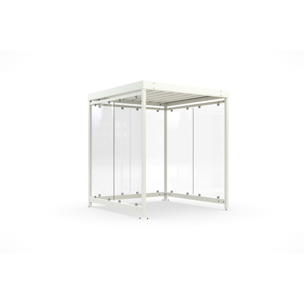 wsm® Raucherunterstand, Bausatz, für 4-9 Personen, 6 Elemente, RAL 9002 grauweiß - ohne Glasdekor Produktabbildung: wsm® Raucherunterstand, Bausatz, für 4-9 Personen, 6 Elemente, RAL 9002 grauweiß - ohne Glasdekor