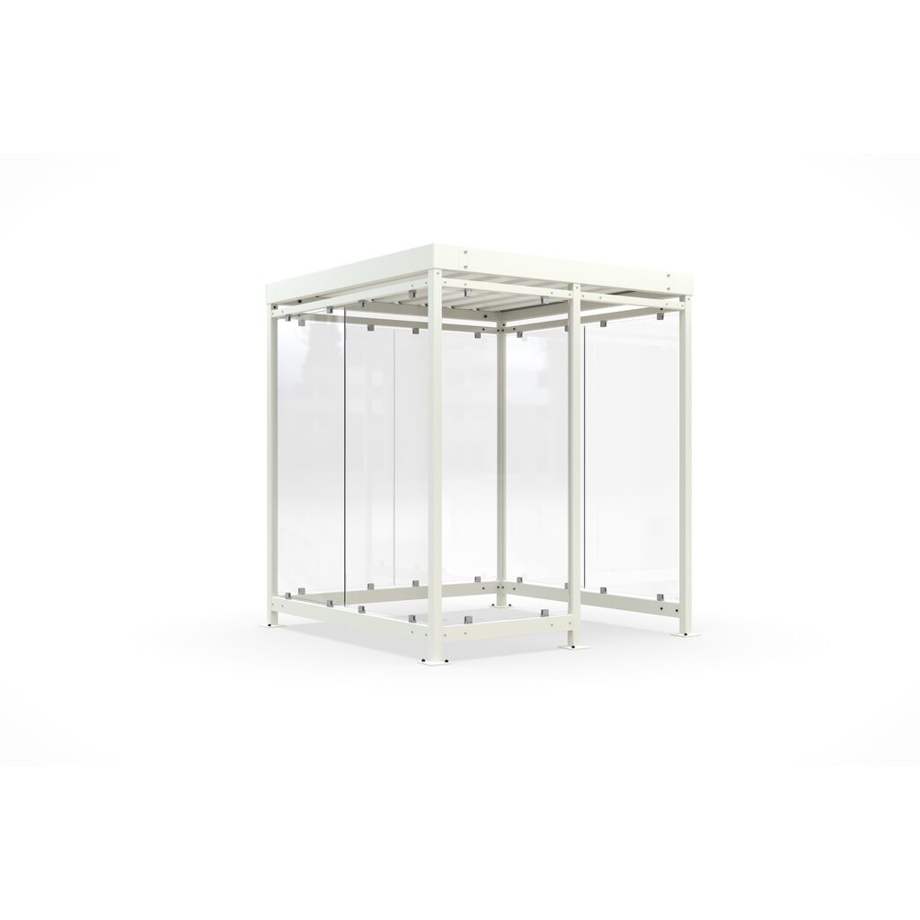 wsm® Raucherunterstand, Bausatz, für 4-9 Personen, 7 Elemente, RAL 9002 grauweiß - ohne Glasdekor Produktabbildung: wsm® Raucherunterstand, Bausatz, für 4-9 Personen, 7 Elemente, RAL 9002 grauweiß - ohne Glasdekor