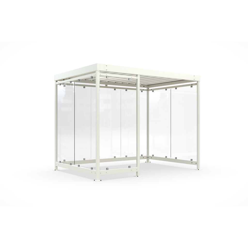 wsm® Raucherunterstand, Bausatz, für 7-8 Personen, 8 Elemente, RAL 9002 grauweiß - ohne Glasdekor Produktabbildung: wsm® Raucherunterstand, Bausatz, für 7-8 Personen, 8 Elemente, RAL 9002 grauweiß - ohne Glasdekor