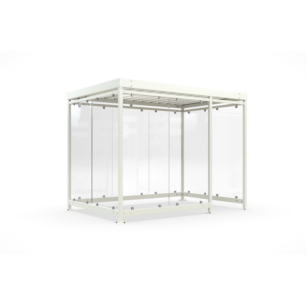 wsm® Raucherunterstand, Bausatz, für 7-9 Personen, 9 Elemente, RAL 9002 grauweiß - ohne Glasdekor Produktabbildung: wsm® Raucherunterstand, Bausatz, für 7-9 Personen, 9 Elemente, RAL 9002 grauweiß - ohne Glasdekor